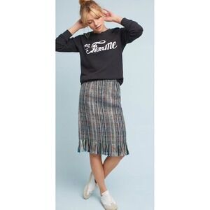 Maeve By Anthropologie Fringed Tweed Pencil Skirt Size 0 Petite Colorful Fun